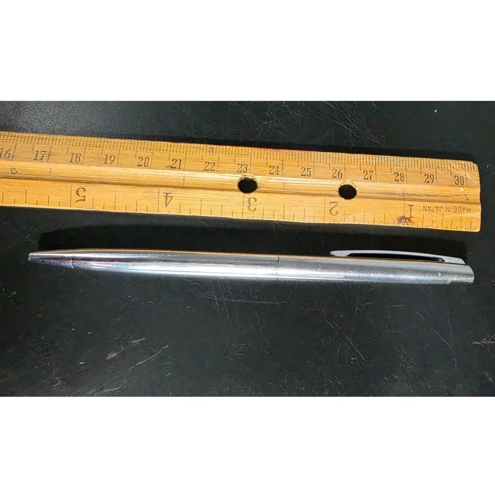Vintage Slim Chrome Metal Twist Ballpoint Pen Silver Tone Minimalist Executive